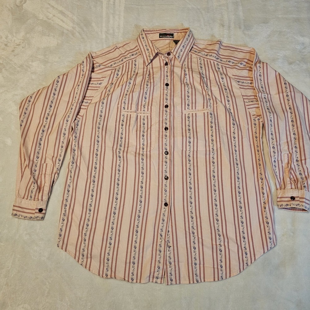 Vintage Outback Red Cowgirl Button-up Long Sleeve Pink Shirt Women's Size Large